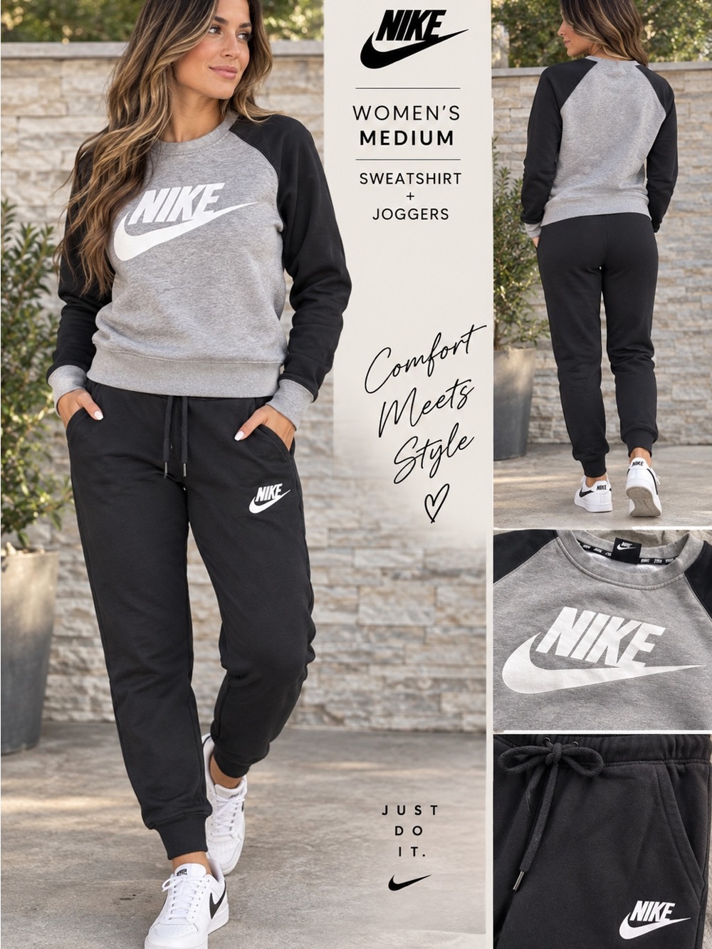 Nike Women's Gray & Black Sweatshirt and Joggers Set